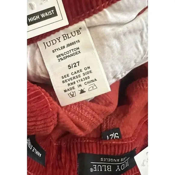 Judy Blue Ankle Straight Corduroy High Waist Pants Womens Size 27 Rust Red NWT - Picture 12 of 13